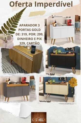 Aparador Buffet Gold 3 Portas ENTREGA IMEDIATA