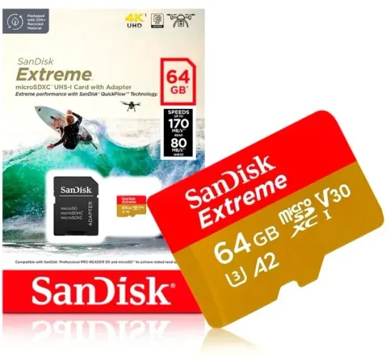 Cartão De Memória 64gb Micro Sd Extreme 170mbs V30 Sandisk