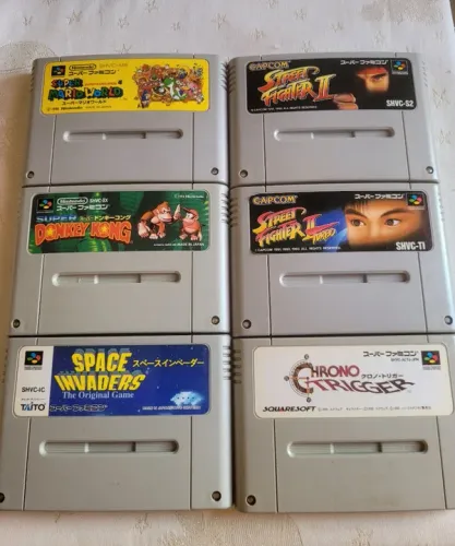 Cartuchos Super Famicom Originais- Super Mario Word, Street Fighter II e II Turbo, ...