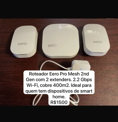 Roteador Eero Pro Mesh 2a Geração com 2 Extenders - 2.2 Gbs - Cobre 400m2