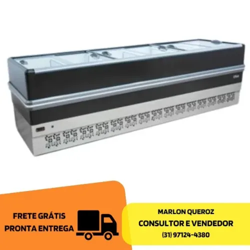 Ilha de Congelados Vidro Reto Preta Polar 220V