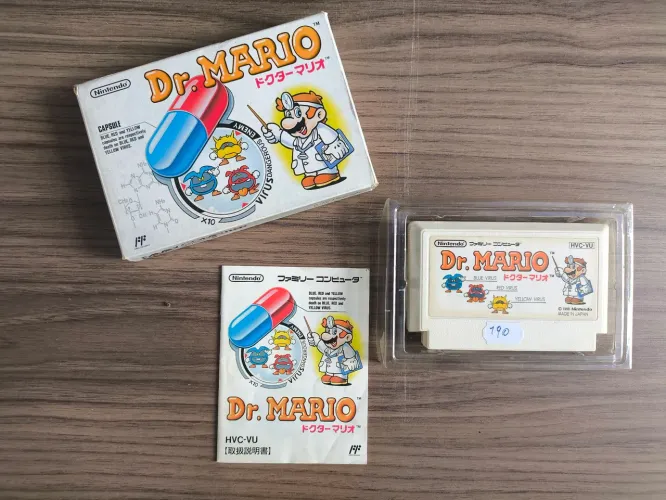 Jogos Dr. Mario com caixa para Famíly Computer 