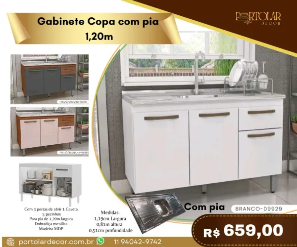 Gabinete copa com pia 1,20m , à pronta entrega
