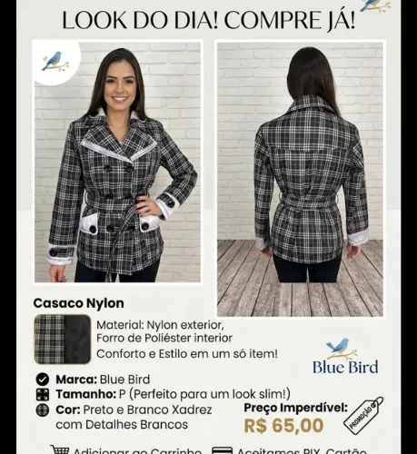 Casaco BLUE BIRDS nylon forrado c manta tamanho P