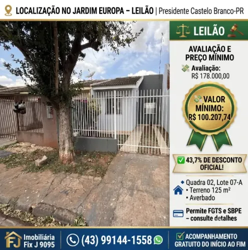 Super oferta ? Casa no Jardim Europa, Presidente Castelo Branco - PR,
