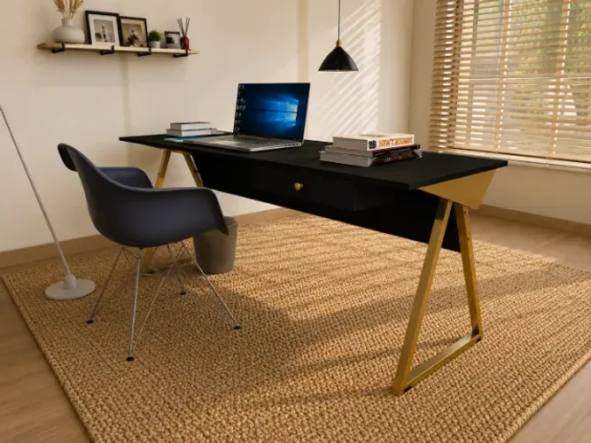Mesa Office Clean Gold Santoro. Em Madeira Maciça L120CM X P50cm x A74cm