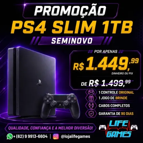 Playstation 4 Slim 1TB seminovo c/ garantia, loja física