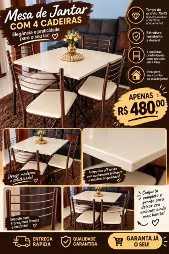 Mesa De Granito com 4 cadeiras Promoção Entrega Amanhã 75x75