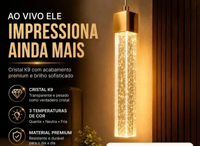 KIT 2 PENDENTES LUMINÁRIA BOLHA CRISTAL 3 FASES 