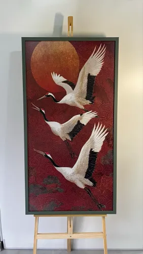 QUADRO GARÇAS AVES MOLDURA COM VIDRO