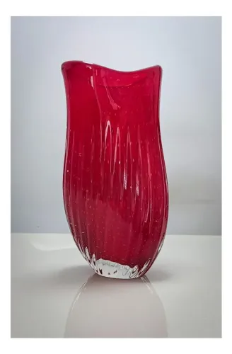 Vaso em Cristal Murano Vermelho Rubi - Canelado  - RioDecor ano 2000 relíquia 