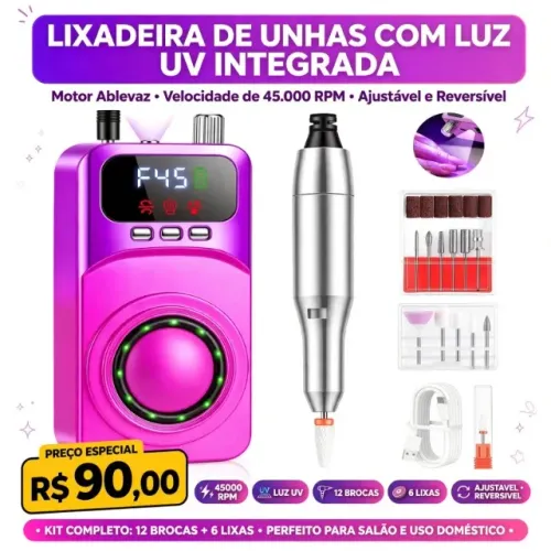 Lixadeira De Unhas Com Luz UV Integrada E Velocidade De 45000 RPM, Motor De Unha Ablevaz