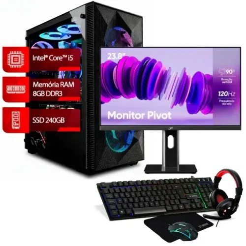 PC Gamer Completo i5 8GB SSD 240GB + Monitor 23,8" + Kit Gamer FRETE GRÁTIS