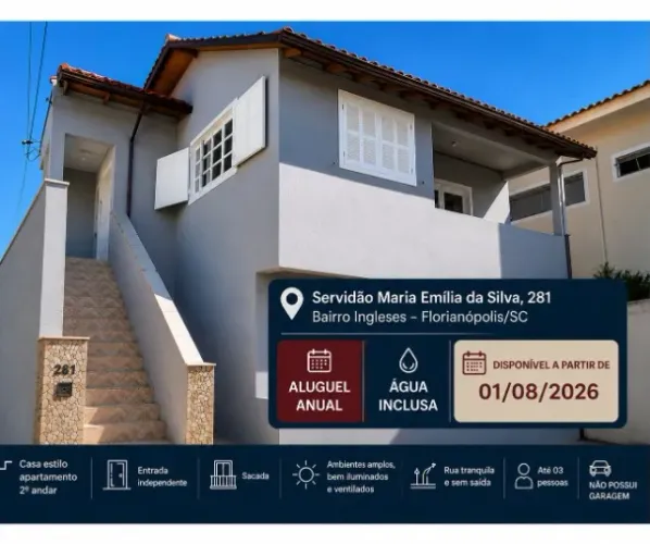  Casa estilo apartamento - Aluguel Anual - Ingleses | Até 03 pessoas