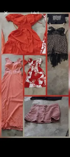 Vendo roupas masculinas e femininas e um tênis feminino 