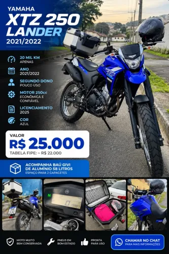 Yamaha XTZ 250 Lander 2022 | 20 mil km | Baú Givi 58L