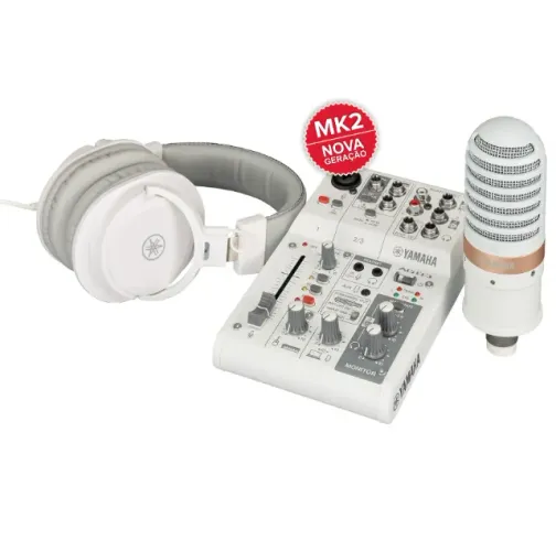 Kit Mesa De Som Analógica Yamaha Fone + Microfone Estudio AG03MK2 LSPK