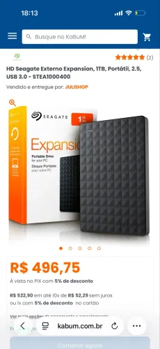 HD Seagate Externo Expansion, 1TB, Portátil