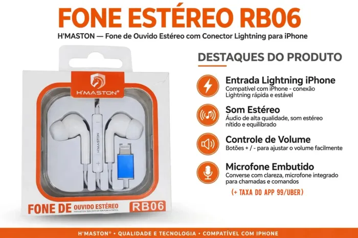 FONE DE OUVIDO COM FIO H,MASTON PARA IPHONE