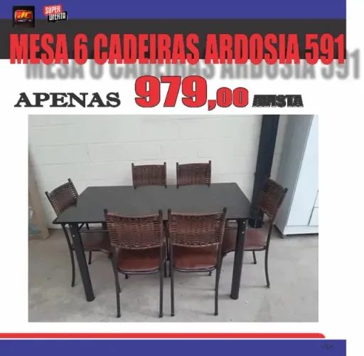 MESA 6 CADEIRAS TAMPO ARDOSIA