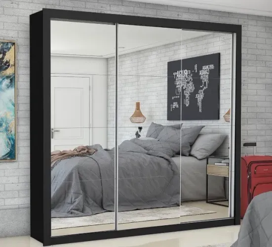 Guarda Roupa Preto Verona Slim Espelhado