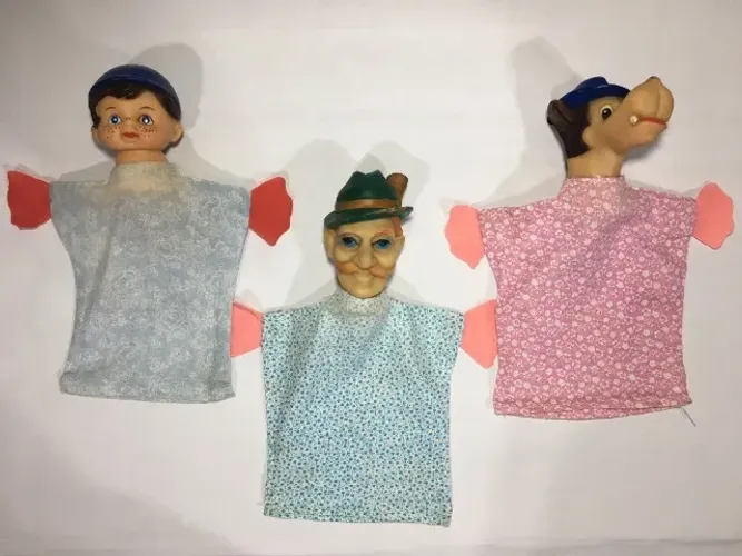Lote 3 Antigos Fantoches Personagens da Disney (Lobo Mau, Caçador e João) - Anos 70, 80