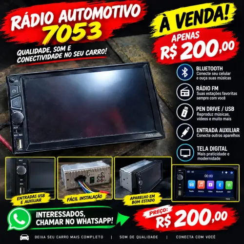 ádio Automotivo 7053 Bluetooth USB Pen Drive Tela