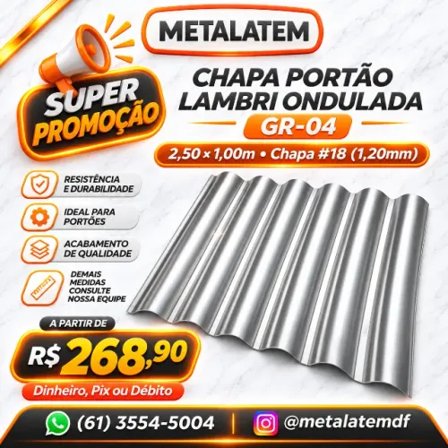 Chapa Portao Lambri Ondulada GR-04 2,50x1,00m #18 (#1,2mm)