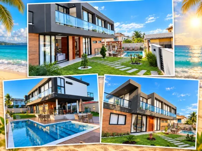 Casa de Alto Padrão em Barra de Jacuípe - 6 Suítes, Piscina, Área Gourmet, 200m do Mar