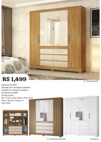 Guarda Roupa Cora com espelho - Promoção