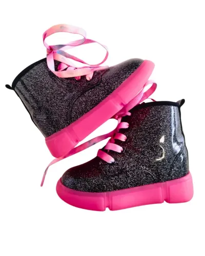 Bota Infantil Preta Glitter Luzes - Número 23