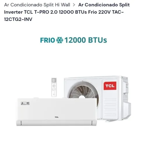 Ar Condicionado Split Inverter TCL T-PRO 2.0 12000 BTUs Frio 220V TAC-12CTG2-INV