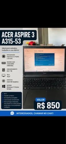 Venda notebook Acer Aspire 3 A315-53 | Intel Core i3 | 4GB RAM | HD 1TB