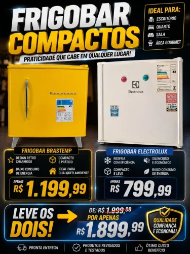 Frigobar retrô amarelo e frigobar branco