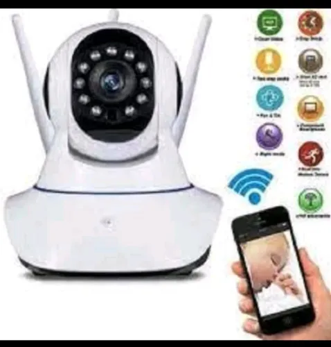 Câmera de Vigilância 3 Antenas Wi-Fi 360° Acesso Remoto Via Aplicativo no Celular