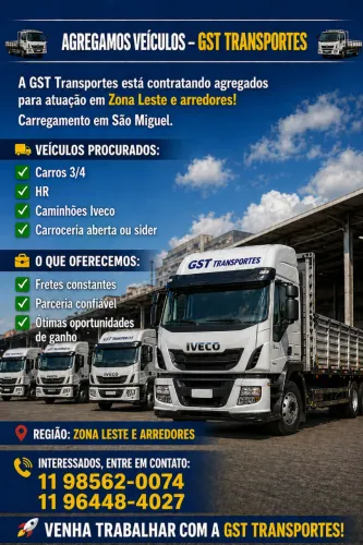 AGREGAMOS VEÍCULOS -  HR, 3/4 E IVECO PARA ZONA LESTE SP - INICIO IMEDIATO