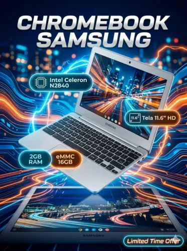 Chromebook Samsung 11.6" Intel 2GB 16GB Prata + Case (Leia O Anúncio)