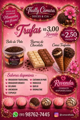TRUFAS, CONE TRUFADO, BOLO DE POTE, DOCES FINOS, ETC. (REVENDA E ANIVERSÁRIO)