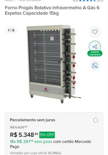 Máquina de Frango Progás 6 espetos 