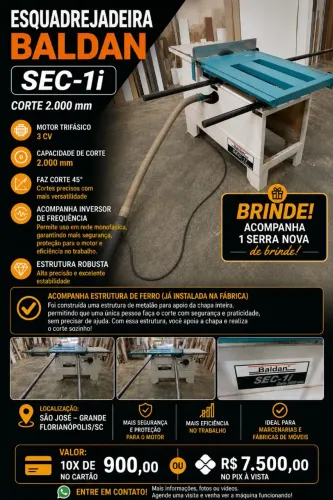 Esquadrejadeira baldan SEC- 1i 2.000mm | 3CV + inversor + Brinde