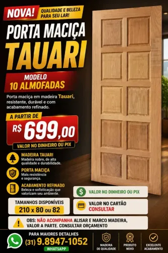 PROMOÇÃO Porta madeira maciça tauari a partir R$ 699,00