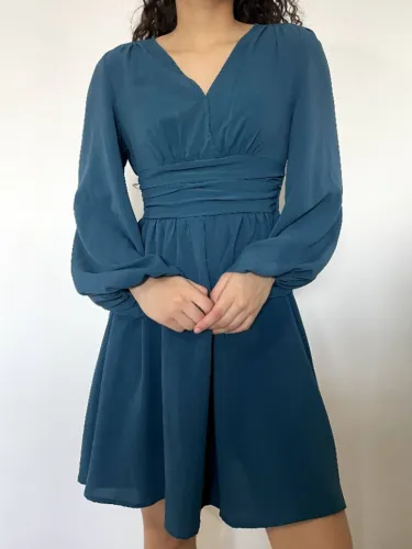 Vestido Curto Azul Tam 34 Manga Longa