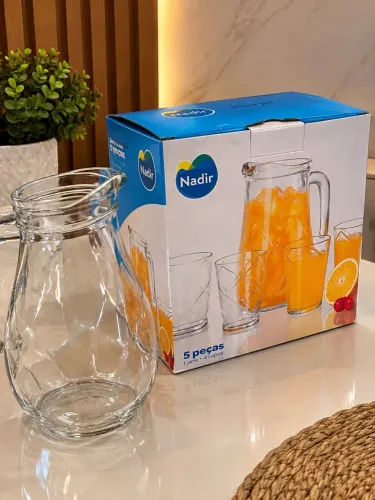 Jarra Nadir + 4 Copos Nova Kit 6 Canecas de Vidro Novo