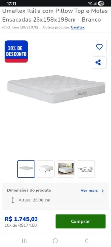 Colchão Umaflex Itália com Pillow Top e Molas Ensacadas 26x158x198cm - Branco