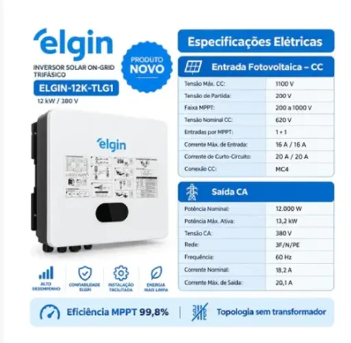 Inversor Solar Elgin 12000w Trifásico 380v Premium 12k-tlg1