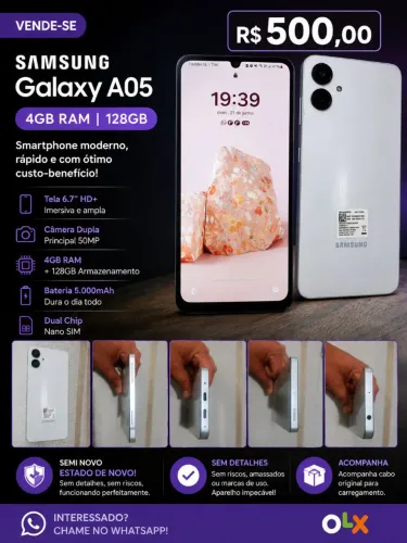 Samsung Galaxy A05 128GB <br><br>Preço: R$ 500,00<br><br>Estado de Nov
