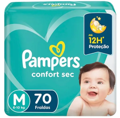 FRALDAS PAMPERS CONFORT SEC M - 70 UNIDADES