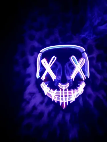 Máscara Preta Led Neon Luz Halloween Cosplay