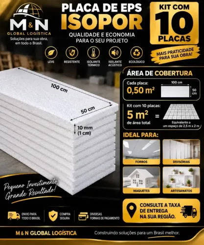Placa EPS Isopor 10mm Antichamas - Kits 10 a 25 Unidades