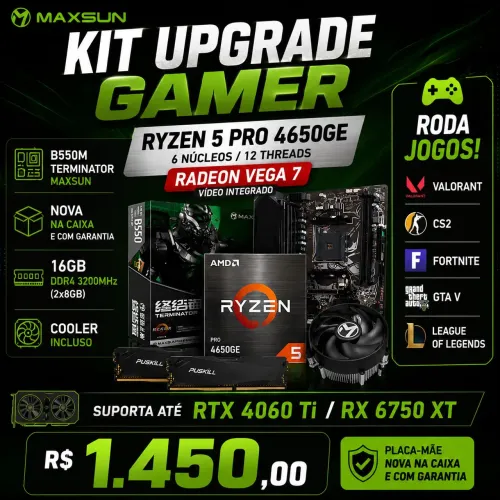 Kit Upgrade Gamer Ryzen R5 4650ge 16Gb B550M cooler